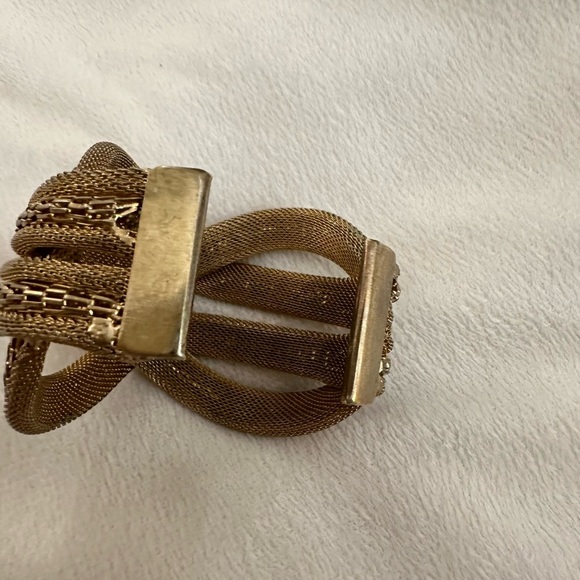 Vintage Gold Tone Mesh And Rhinestone Braided Bracelet - Picture 4 of 11